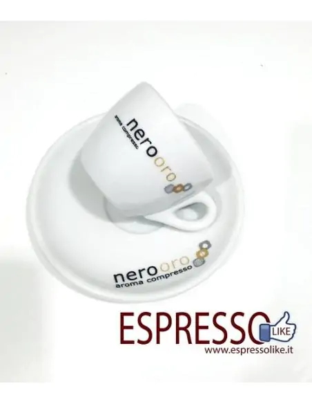 Set da 6 Tazzine in Ceramica da Caffè logate NEROORO con Piattino Linea  Napoli